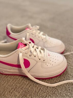 Nike White Sneakers with Hot Pink Swoosh